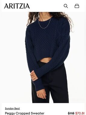 Sunday Best Navy Cable-Knit Cropped Crew Sweater